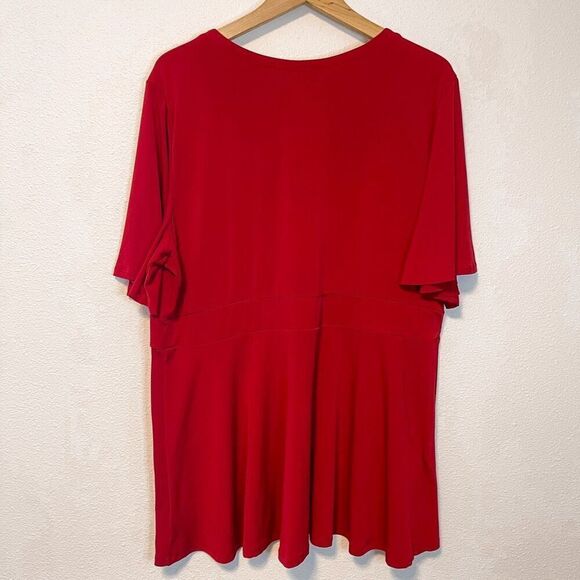 Torrid Studio Knit Red V-Neck Flutter Sleeve Peplum Top Size 3 - Picture 5 of 7